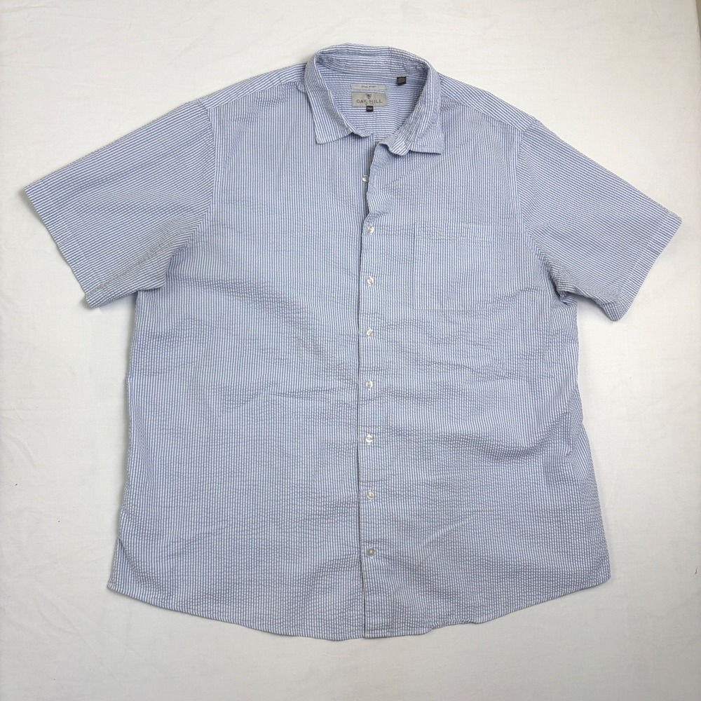 Oak Hill Mens 2XLT Seersucker Shirt Blue White Stripe Cool & Dry Short Sleeve